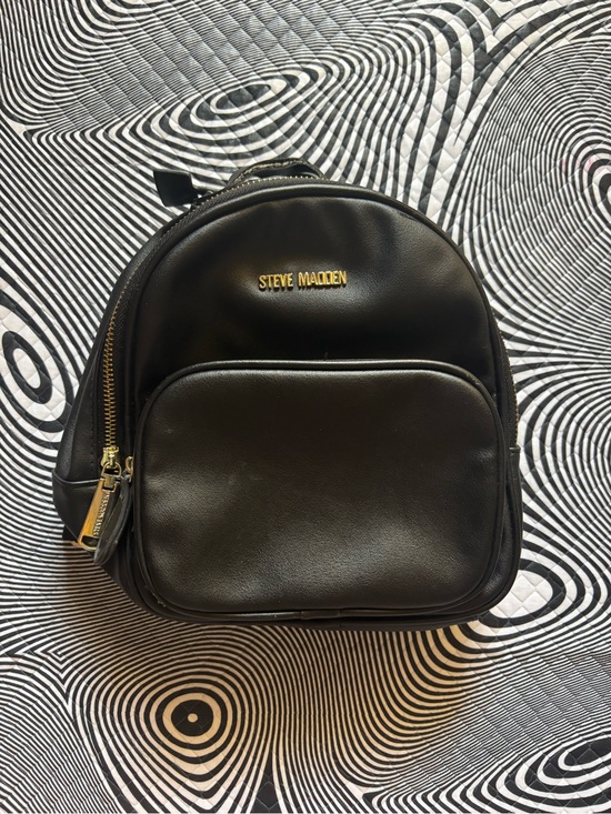 Steve Madden Handbags - Steve Madden Black Mini Faux-Leather Backpack with Gold Hardware